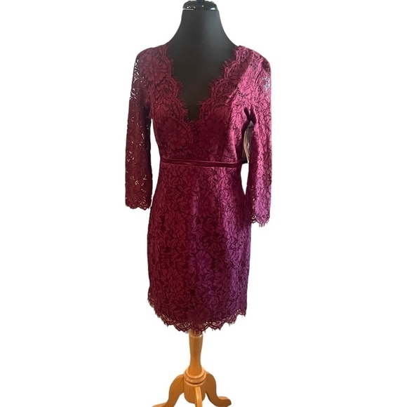 Boston Proper burgundy floral lace 3/4 sleeves sheath cocktail party dress - Picture 1 of 7
